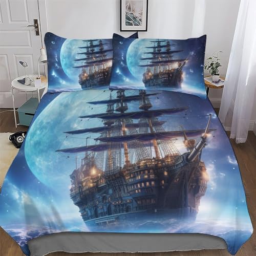 GGJJTT Pirat Schiff Bettwäsche - Bettbezüge Aus Atmungsaktivem Mikrofaser Superweiches Bettbezug Set 2 teilig Mit Kissenbezug Single135x200cm