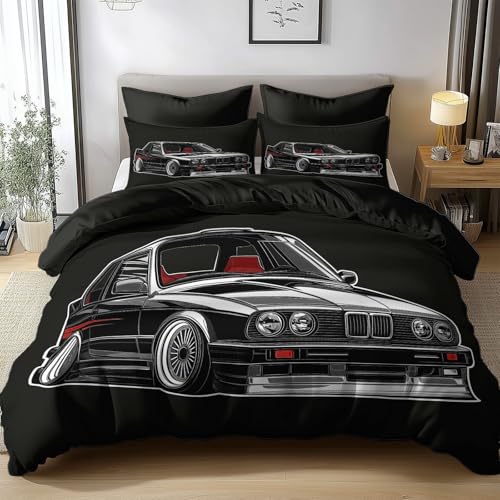 Bettwäsche 135x200cm Auto Im Anime-Stil Schwarz Polyester Baumwolle Bettbezug 3 Teilig, Atmungsaktiv Hautfreundlich Bettwäsche Set mit Reißverschluss and 2 Kissenbezüge