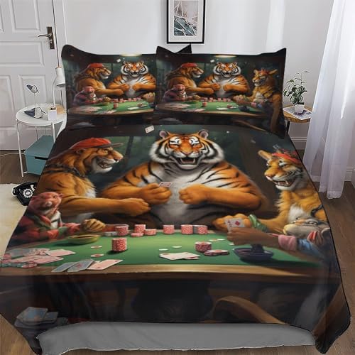 LCWWW Tiger Bettwäsche Angenehme Bettbezüge, Mikrofaser Bettdeckenbezug, Erwachsene Kinder 2teilig Bettbezug + Kissenbezug Single(135x200cm)