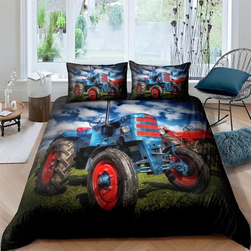 Bettwäsche 135x200 Blauer Traktor Bettwäsche-Sets 3D Prin-Kinderbettwäsche 135x200 cm – Mikrofaser-1Bettbezug + 1 Kissen 80x80, für Mädchen Jungen weich & pflegeleicht 5W8Q140674