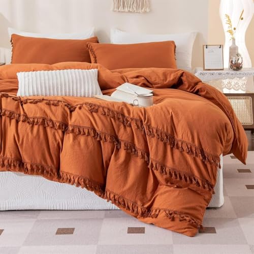 Tospass Quaste Bettwäsche Set 200x200cm Karamell Fransen Boho Mädchen Bettwaren-Sets Gewaschene Microfaser Unifarben Bettbezug mit Reißverschluss und 2 Kissenbezug 80x80cm Tospass Quaste Bettwäsche Set 200x200cm Karamell Fransen Boho Mädchen Bettwaren-Sets Gewaschene Microfaser Unifarben Bettbezug mit Reißverschluss und 2 Kissenbezug 80x80cm