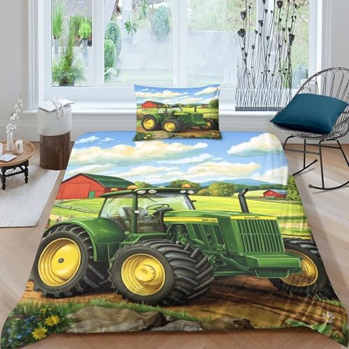 TZOVPCDFA Traktor Bettbezug Bettwäsche-Sets Kinderbettwäsche Reißverschluss Mit Kissenbezügen Betten Set Für Jungen Und Mädchen, Kinder Single?135x200cm?
