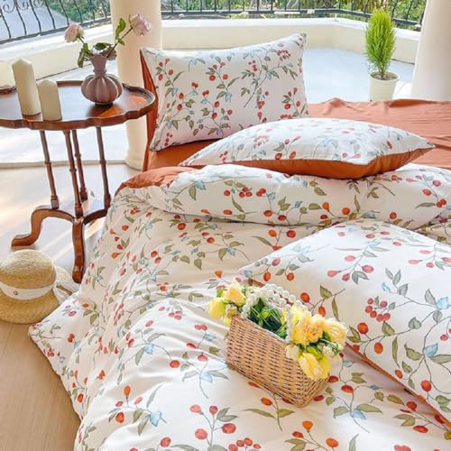 Tospass Mädchen Bettwäsche 135x200 4tlg Blumen Weiß Karamell Bunt Floral Wendebettwäsche-Sets Aesthetic Mikrofaser ÖKO-TEX Bettbezug 2 Deckenbezug mit Reißverschluss und 2 Kissenbezug 80x80cm