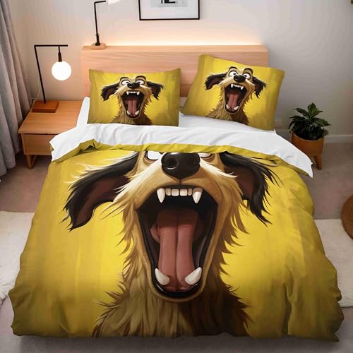 Cartoon-Mops Bettwäsche 135X200 Bettbezug Junge Mädchen 3D Effekt Teenager Bettwäsche-Set Mikrofaser Bettbezug Mit Reißverschluss Und 2 Kissenbezug 80X80Cm