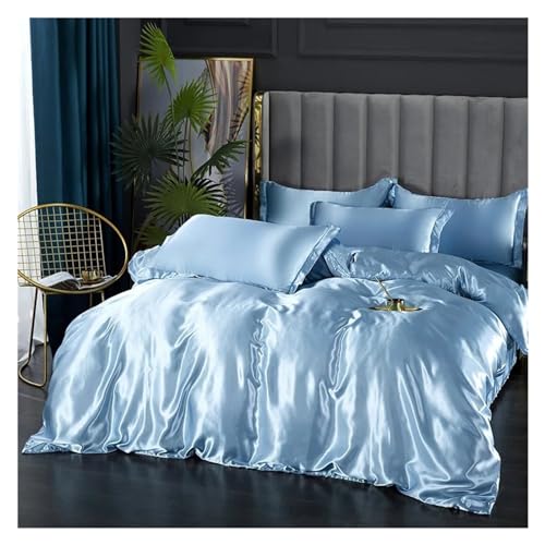 Bett, Seidenbettwäsche mit Bettbezug, Bettlaken, Kissenbezug, luxuriöser Satin, einfarbig