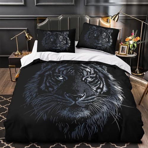 VOXYTMLWG Tiger Face Weich 3D Gedruckt digital Malerei Bettbezug Bettwäsche 3 Teilig mit Reißverschluss Hautfreundlich for Erwachsene,Frauen,Mädche n,Kinder Single?135x200cm?