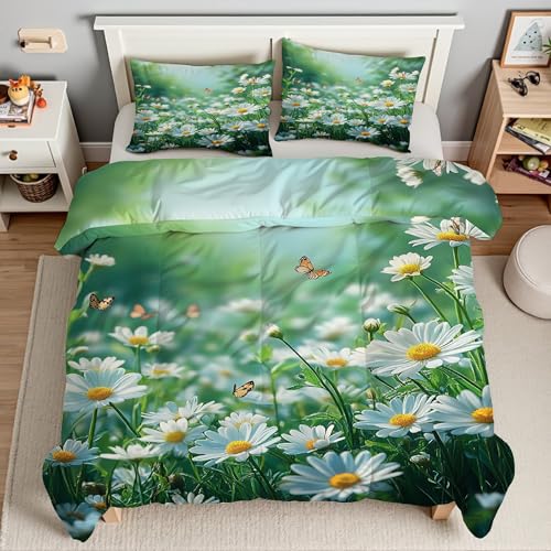 YZQGLHP BlüMchen Bettwäsche 135x200 Frühling, Wendebettwäsche & Zimmer Deko, Weiche Microfaser Bettbezug Set 2 Teilig, 2 Kissenbezug 80x80, mit Reißverschluss