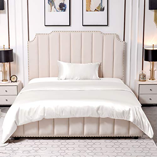 THXSILK 25 Momme Seidenbettwäsche Set 2 teilig, Bettbezug 135 x 200 cm und 40 x 80 cm Kissenbezüge, Hypoallergen Maulbeerseide Bettwäsche Set, Ultra Weich und Glatt, Weiß