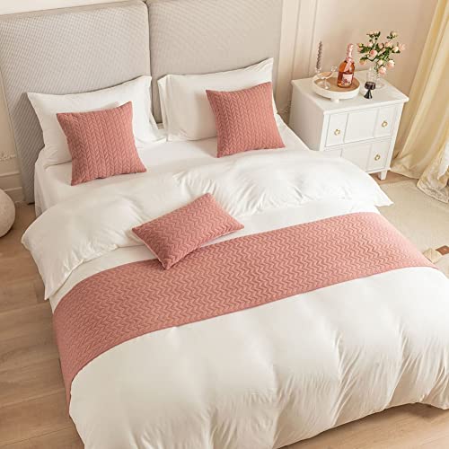 HWHHDQL Bettläufer Schal Samt Weizenährenmuster Betttuch Bettflagge Bettüberwurf Bettwäsche Dekoration Beidseitig verwendbar für Schlafzimmer Hotel(Pink,45x210cm Bed Runner)