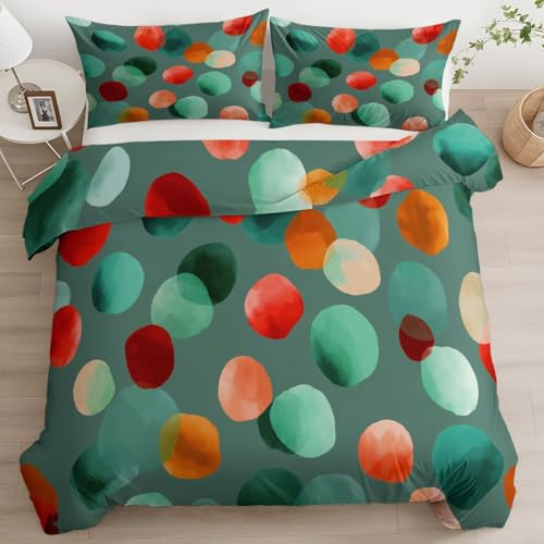 Generisch Bettbezug Set Retro Neon Punkte 135 X 200 cm Für Kinder Jungen Teenager, Mikrofaser Bettwäsche Mehrfarbig Moderne Bedruckte Bettbezug Einzelbett Bettwäsche Set Mit Kissenbezug