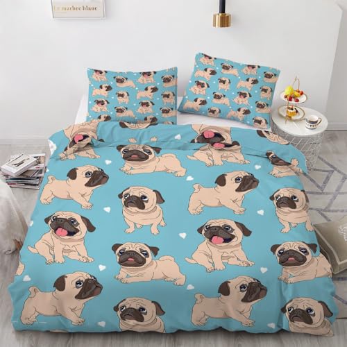RFFLUX 3D Mops Bettwäsche 155x220 cm 2teilig Microfaser Wendebettwäsche Mops Bettbezüge Sommer Weich und Angenehme Bettbezug Set mit Kissenbezug 80x80 cm?Stil 6-3?
