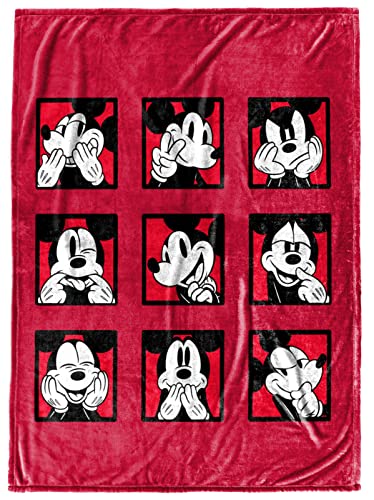 Disney Mickey Mouse Expressions Überwurfdecke, Maße: 127 x 177,8 cm, lichtbeständig, superweiche Fleece-Bettwäsche (offizielles Disney-Produkt)