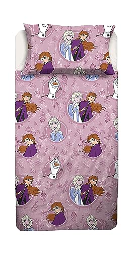 Die Eiskönigin Bettwäsche für Einzelbett, Bettlaken, Spannbettlaken, Kissenbezug, Rosa, Disney, 100% Baumwolle, offizielles Produkt