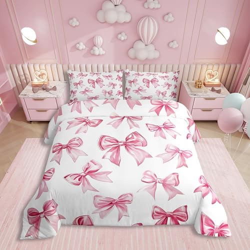 Kawaii Bowknot Mädchen Bettwäsche Set Träumende Prinzessin Stil Bettbezug 135x200 für Kinder Teen Frauen,Girly Cute Bow Tröster Abdeckung Rosa Fliege Bettwäsche Set Schlafzimmer Dekor 1 Kissenbezug