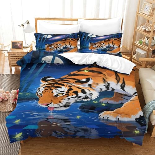 CHUIYUFULAN Tiger Bettbezug Bettwäsche Kinderbettwäsche-Set Reißverschluss Mit Kissenbezug, Betten Set Für Jungen Und Mädchen, Kinder Single?140x200cm?