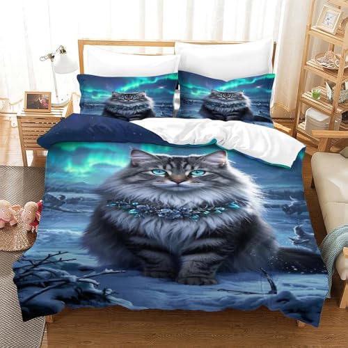 VYIPAXTOR Norwegian Forest Katze Bettbezug Set Bettwäsche Kinderbettwäsche Reißverschluss Mit Kissenbezug Betten Set Für Jungen Und Mädchen, Kinder Single?140x200cm?