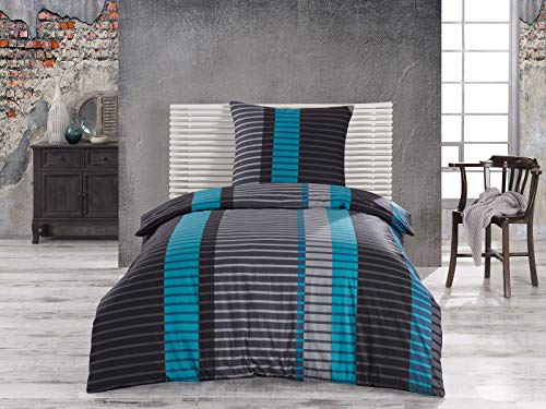 Class Home Collection Bettwäsche 135x200 Baumwolle – Ganzjahres Bettwäsche-Sets, weich & atmungsaktiv, Bettbezug und Kissenbezug 80x80 cm mit Reißverschluss Wind Blau