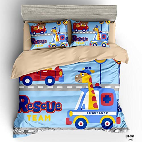 Odot Bettwäsche Set 3tlg, Bedding Natürlich Cartoon Auto Bedrucktes Atmungsaktive Hypoallergen Bequem Weich und Haltbar Hohe Qualität Bettbezug Kissenbezug (Lila Krankenwagen,200x200cm)