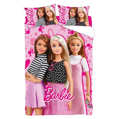 CARTOON Bettwäsche-Set für Kinder, 3-teilig, Barbie für französisches Bett, aus 100 % Baumwolle
