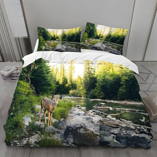 Tropischer Dschungel Bettwäsche 200x200cm Hirsch Warm Weiche Bettwäsche Set Microfaser Bettbezug 200x200 und 2 Kissenbezüge 80x80cm mit Reißverschluss für Erwachsene m.475