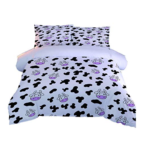 AOUAURO Bettwäsche 200x200 Kuhflecken Bettbezug Set 3D 3-Teiliges Polyester mit Reißverschluss 1 Bettbezug und 2 Kissenbezug 80x80cm 3 Stück Doppelbett