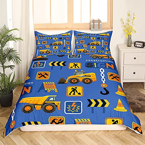 Loussiesd BAU Bettwäsche Set 135x200cm 2St (1 LKW Auto Bettbezug Set für Kinder Jungen 1 Kissenbezug) Baustellen Autos Betten Set Kinder Schlafzimmer Super Weich Maschinen Fahrzeug Dekor