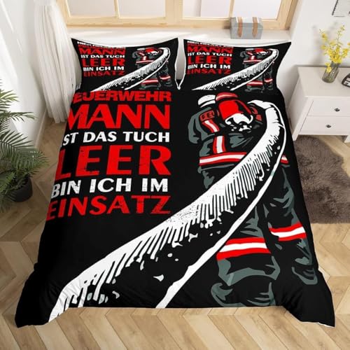 Bettwäsche 200x220 Feuerwehrmann Bettwäsche Sets Thema: Feuerwehr Bettenset 3D Druck Weich Microfaser Bettdeckenbezug mit Reißveschluss und 2 Kissenbezug für Jungen Mädchen J.2273