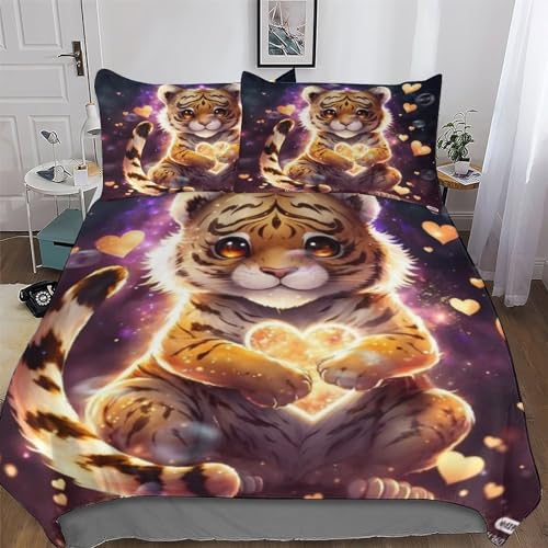DDFRTYY Tiger Bettbezug Bettwäsche Set 2teilig Deckenbezug Mädchen Junge Kinder Mikrofaser Weiche Bettbezüge Mit Kissenbezüge Single(135x200cm)
