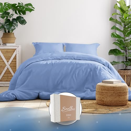 Samthus Bettwäsche 200x200 Baumwolle Satin - Oeko-Tex Made In Green - Himmlisch weicher Schlaf - Bettwäsche-Set mit 1x Bettbezug 200x200 + 2X Kissenbezug 80x80 - Duvet Cover - Hellblau