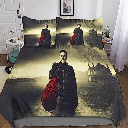 YINGD The Walking Dead Bettwäsche-Set mit 3D-bedrucktem Bettbezug, Mikrofaser-Reißverschlus s und Kissenbezügen, für Jungen, Mädchen und Erwachsene, 140 x 200 cm