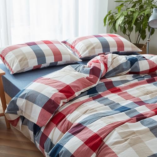 Nesture Bettwäsche 135x200 Baumwolle Kariert Bunt - Bettwäsche-Sets 2teilig Weich, 100% Gewaschene Baumwoll, Enthält 1 Bettbezug 135 x 200cm und 1 Kissenbezug 80x80 mit Reißverschluss