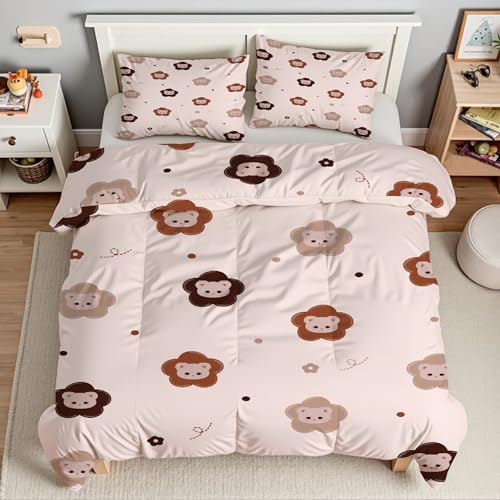 LLSZAHD Bettwäsche 155x220 Katze Bettwäsche Set 3 Teilig BlüMchen Muster Bettbezug für Kinder, Microfaser Flauschig Weich Bettbezüge und 2 Kissenbezug 80x80 cm, mit Reißverschluss