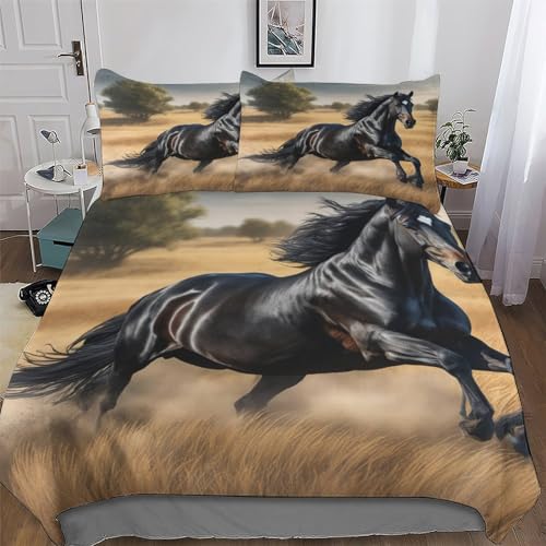 AAPZY Pferd Bettwäsche Set ; Bettbezüge Mit 3D Muster; Für Jungen Mädchen Atmungsaktive Microfaser Bettbezug Mit Reißverschluss Und Kissenbezug Single (135x200cm)