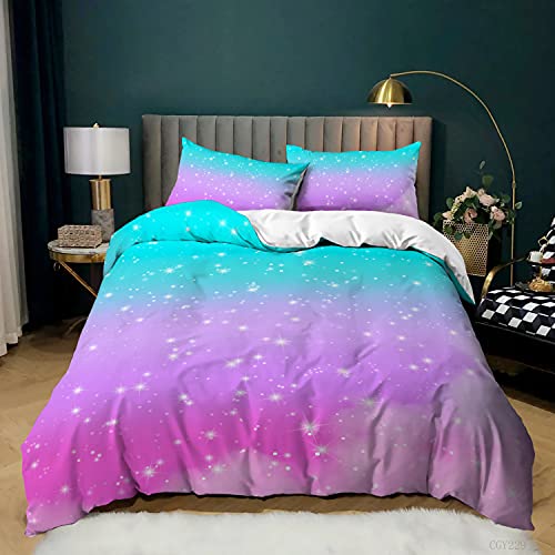 Bettwäsche 240x220cm Grün, Lila, Pink Bettbezug Set Weiche Flauschige Gebürstet Microfaser 1 Bettbezug mit 2 Kopfkissenbezug 80x80 cm mit Reißverschluss