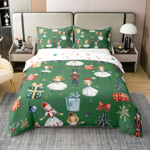 Weihnachten Nussknacker Baumwolle Bettwäsche Rote Krawatte Weihnachtsbaum bettbezug 155x220cm,Süß Ballett Prinzessin Weihnachten Schneeflocke Bettwäscheset Cartoon Royal Guard Soldier bettset,Grün