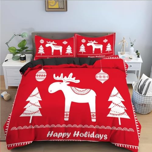 Bettwäsche 155x220 Elch Bettwäsche-Sets 3D Prin-Kinderbettwäsche 155x220 cm – Mikrofaser-1Bettbezug + 1 Kissen 80x80, für Mädchen Jungen weich & pflegeleicht 5L9W4Q0406