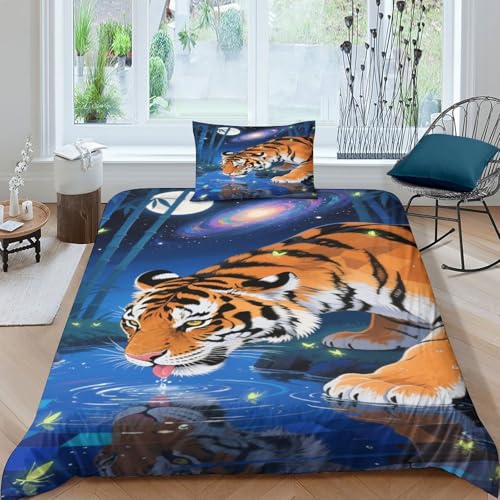 CHUIYUFULAN Tiger Bettbezug Set Bettwäsche Kinderbettwäsche Reißverschluss Mit Kissenbezügen, Betten Set Für Jugendliche Kinder Schlafzimmer Single?135x200cm?