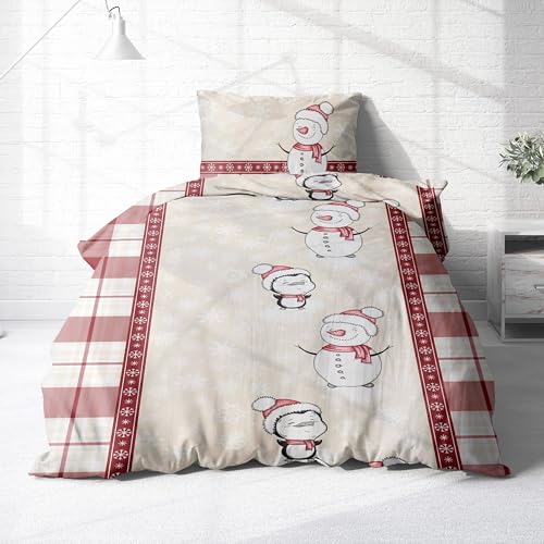 Träumschön Biber Bettwäsche Set 2tlg 135x200 cm + 80x80 cm Schneemann – Flauschige Winterbettwäsche Rot/Beige – Weiche Winterbettwäsche - Atmungsaktiv, Warm & Hautfreundlich - 100% Baumwolle Träumschön Biber Bettwäsche Set 2tlg 135x200 cm + 80x80 cm Schneemann – Flauschige Winterbettwäsche Rot/Beige – Weiche Winterbettwäsche - Atmungsaktiv, Warm & Hautfreundlich - 100% Baumwolle