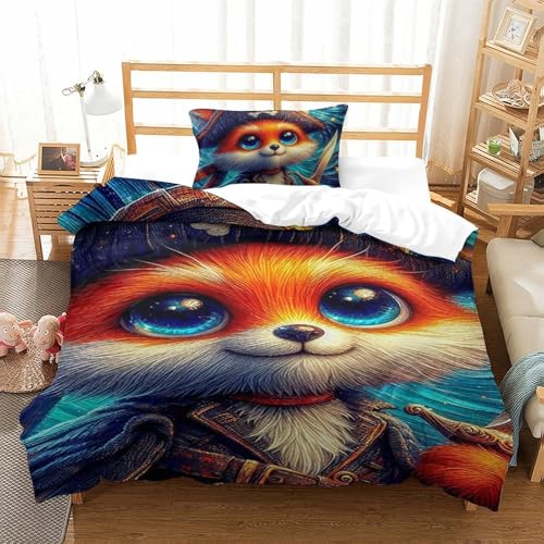 PHQAZWSXE Pirate Fox 3D Bettwäsche Charming Bettbezug Jugendliche Mit Kissenbezügen Reißverschluss Für Geschenke Für Jungen Und Mädchen Single?135x200cm?