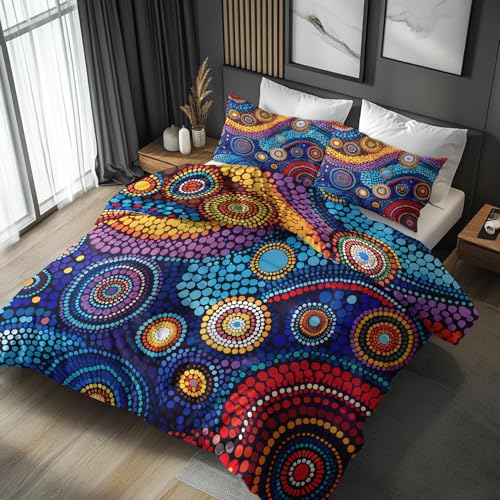 Punkte Bettwäsche 155x220 Bügelfreie - Modern Kunst Blumen Bunt Muster, Renforce Wendebettwäsche Bettbezug 3-teilig Set Cozy Mikrofaser Mit Reißverschluss, 2 Kissenbezug, Geschenk Punkte, LT869