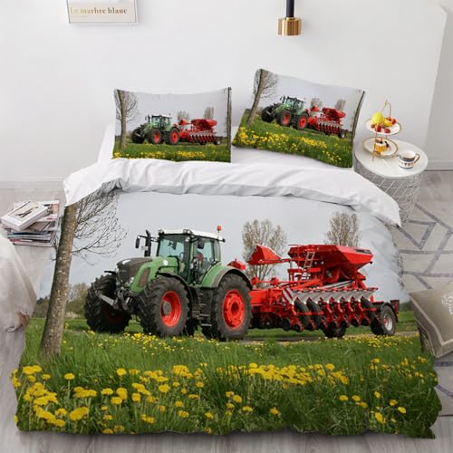 HABEAT 3D BettwäSche Traktor 135x200cm 2teilig Traktor BettwäSche Set mit Reißverschluss Sommer Weich Mikrofaser Winter Warm Bettbezüge mit Kissenbezüge 80x80 cm?Stil 45-1?