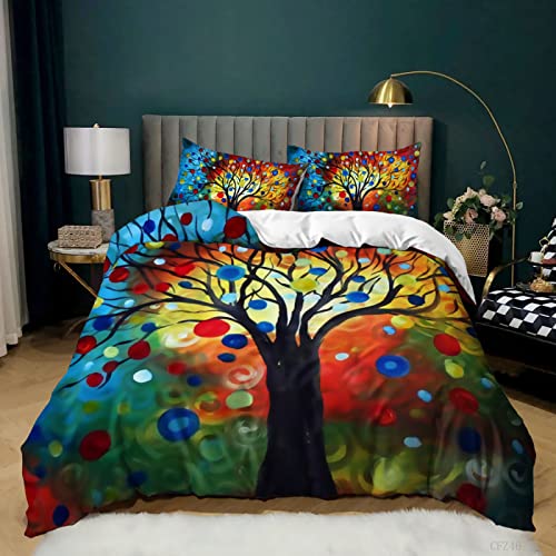 XINSHILI Mikrofaser Bettwäsche Set 3Teilig Lebensbaum Bettwäsche 135X200 Mit Reißverschluss Antibakteriell Bettwasche 135X200 cm Mit Zwei Kissenbezügen 80X80 cm