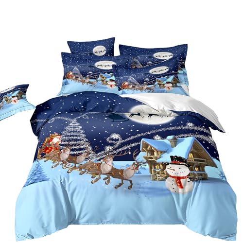 RZPFQB Weihnachten Kinder Bettwäsche 100x135 Baby Bettwäsche Set für Kleinkinder und Babybetten Weihnachtsmann bringt Geschenke Bettbezug Set Schneemann Microfaser Bettwäscheset