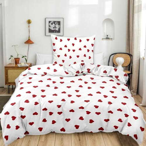 RANJIMA Bettwäsche 135x200 Mädchen Weiß Rosa Rot Herzen Kinder Bettwäsche aus Microfaser, Herzen Bettbezug und Kissenbezug 80x80 cm mit Reißverschluss, Geschenke zur Einschulung für Kinder Mädchen RANJIMA Bettwäsche 135x200 Mädchen Weiß Rosa Rot Herzen Kinder Bettwäsche aus Microfaser, Herzen Bettbezug und Kissenbezug 80x80 cm mit Reißverschluss, Geschenke zur Einschulung für Kinder Mädchen