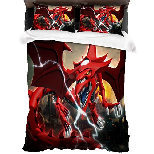 ANSSON Yugi MUTO Kinder Bettwäsche-Sets,Anime Bettwäsche + Kissenbezug fur Anime-Fans,Duel Monsters Mikrofaser Bettbezug 3-teilig (135x200cm+80x80cmx2, Yugi2)