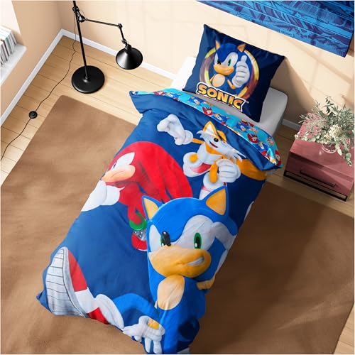 SONIC THE HEDGEHOG Bettbezug Set für Jungen & Teenager, Kinder Bettwäsche 135x200 cm