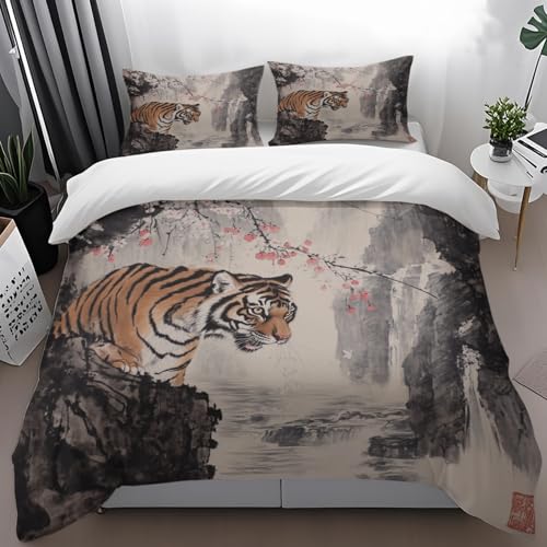 Bettbezug 135 X 200 Tiger Tiere Bettbezug Microfaser,Bettwasche Modern,Bettwäsche Set Jugendliche Jungen,1 Bettbezügen & 2 Kissenbezügen 80X80