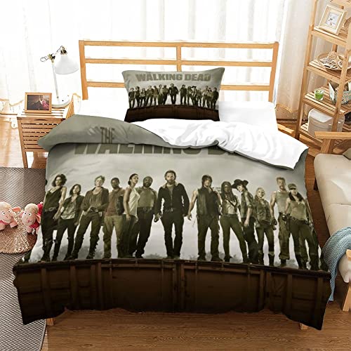 YINGD The Walking Dead Poster 3D-gedrucktes Bettbezug-Set, kunstvoll bedruckter Bettbezug für Kinder und Erwachsene, Einzelbett, 200 x 200 cm