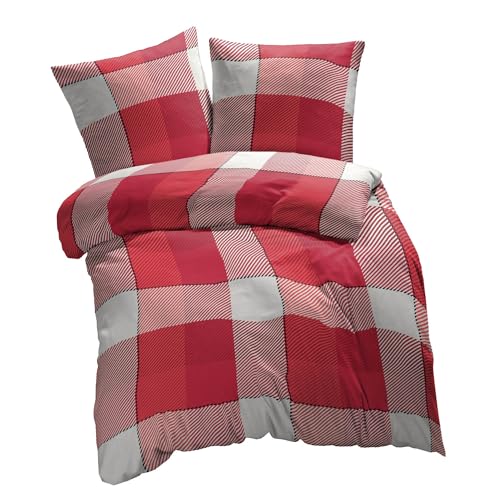 etérea Microfaser Bettwäsche 140x200 2er Set - Ganzjahres Bettbezug - Lola Blumen Bettwäsche Set mit Kissen 140x200cm + 70x90 cm Kissen - Rot