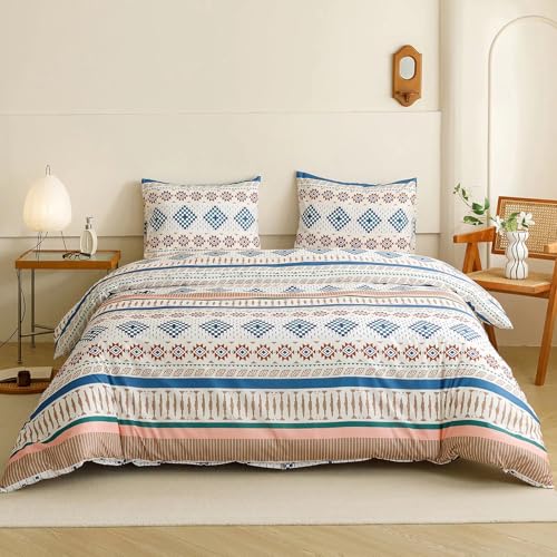 Luxlovery Azteken-Bettwäsche-Set, geometrisches Bettwäsche-Set für Doppelbett, Beige, Lila, bunt, braun, Bauernhaus, Tribal, ethnische Decke, Steppdecke, Western, 3-teiliges Bettdecken-Set